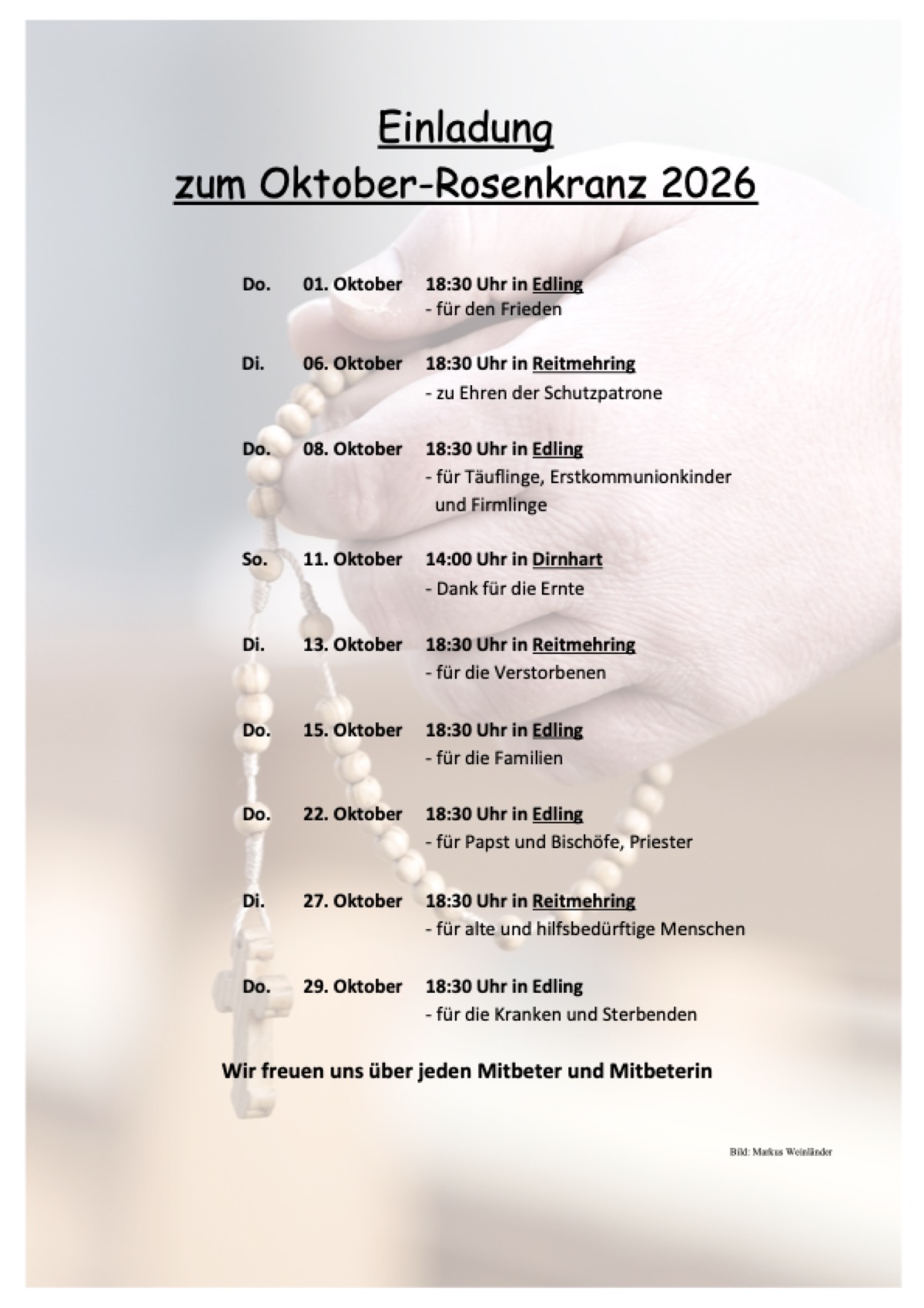 Oktober-Rosenkranz in Edling — für Papst und Bischöfe, Priester